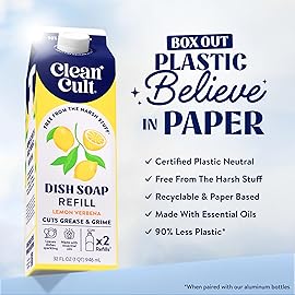 Cleancult Dish Soap Liquid Refills - Plant Based Cleaning Power - Cuts Grease & Grime - Free of Harsh Chemicals - Uses 90% Less Plastic - Lemon Verbena - 32 oz/3 Pack