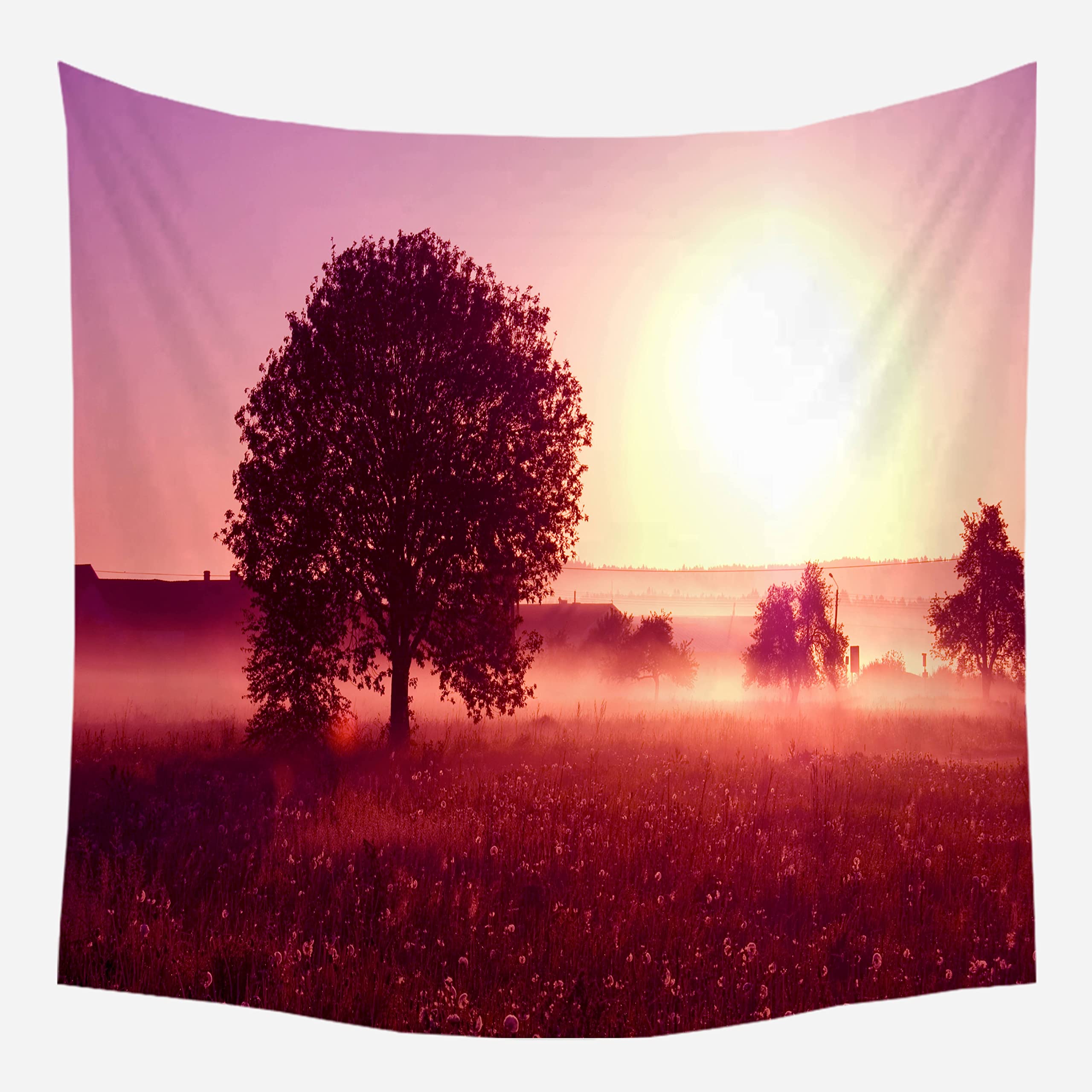EHOMERY Tapestry For Room King Size Nature Red Big Tree Grassland Sunset Natural Landscape Bedroom Girl Wall Drapes Hanging Blanket Living Art Décor 150X200Cm