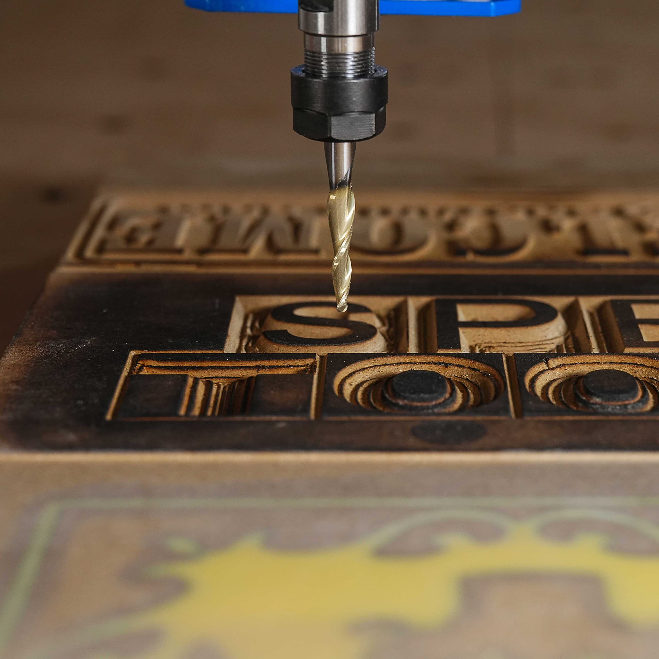 SpeTool Fraise à bec conique avec tige 1/4" avec rayon de coupe 1/64" pour la gravure 3D avec enduit ZrN