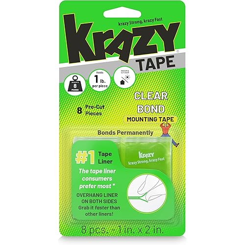 Krazy Tape Clear Double Sided Mounting Tape, 2 Sided Tape, 2 Inch Adhesive Strips (Pack of 8 Pre-Cut Pieces)