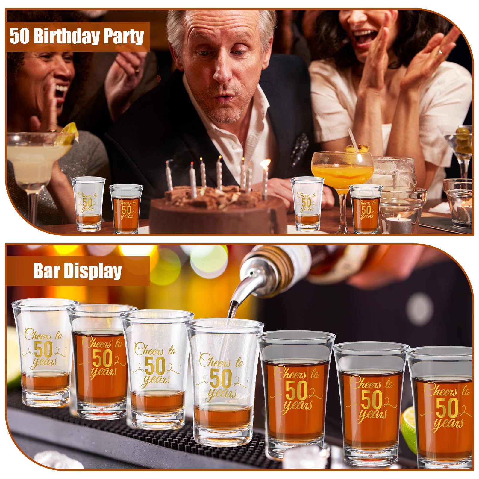 Hushee 100 vasos de chupito dorados de 50 cumpleaños a granel, 1.4 onzas de Cheers to 50 años, bonitos regalos de fiesta de cumpleaños 50 para invitados, decoración de vasos de chupito para fiesta de