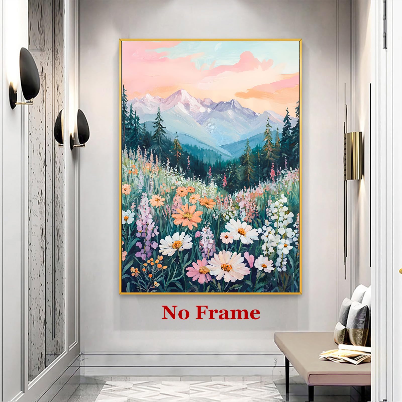 Amazon.co.jp: 山の野の花の絵画 カラフルな山の壁アート ヴィンテージ