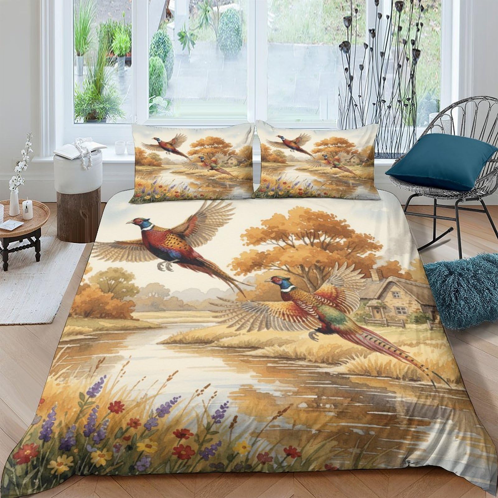 Ctjqhvkz Style-6 3D Printed Autumn Forest Birds Fitted Sheet Microfiber Soft Mattress Cover Bedroom Decor Machine Washable Single（135X200cm）