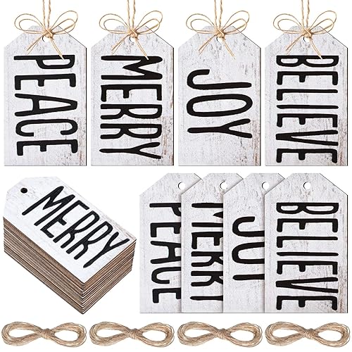 Yalikop 60 Pcs Wooden Tag Labels Christmas Wishes Tree Ornament