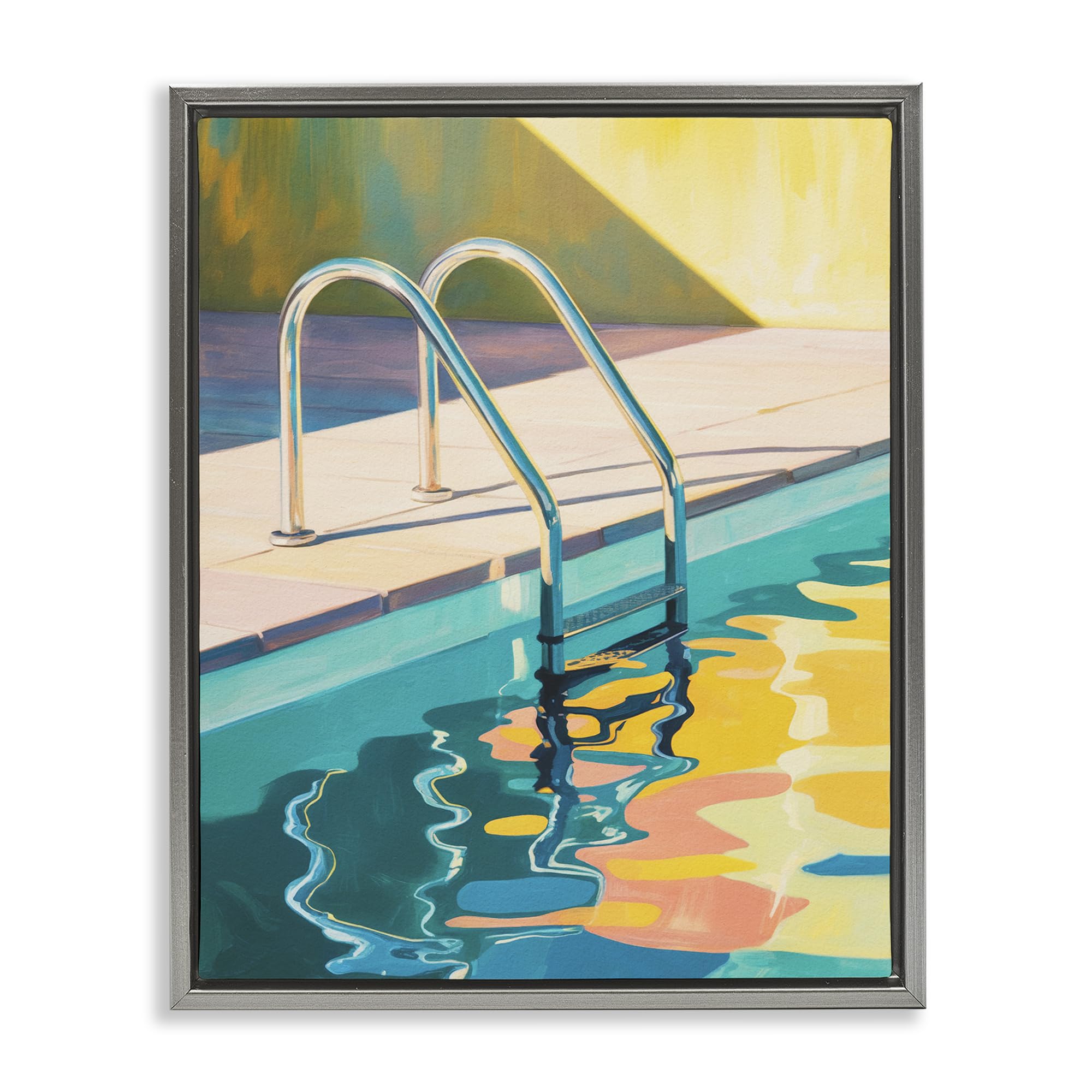 Stupell Industries Luster Gray (Matte) 'Pool Ladder At Sunset', Floating Frame Canvas Art, Gray, 25 X 31 Inches, Easy To Hang And Sturdy, Made In Usa, By Andreas Magnusson
