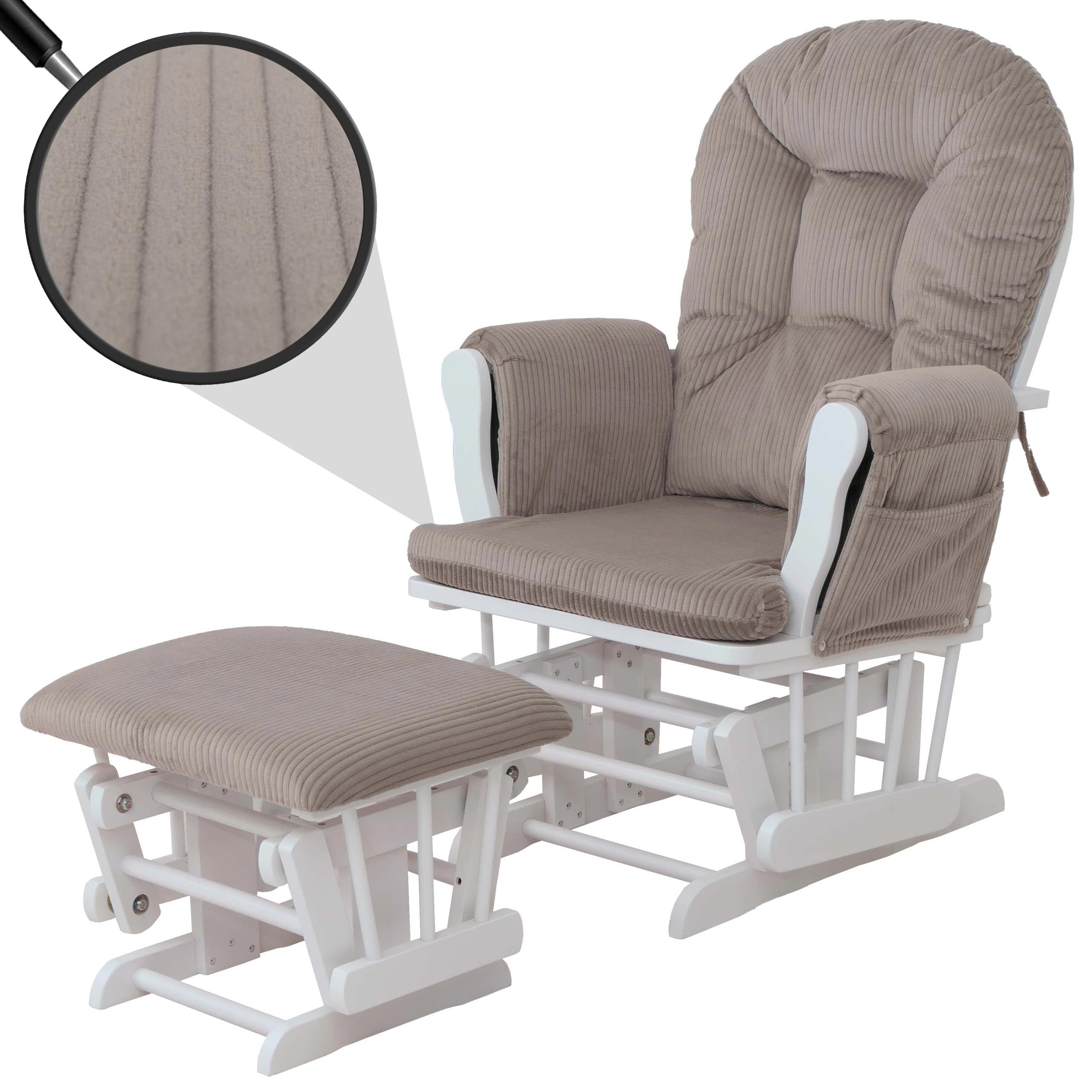 Mendler Relaxsessel HWC-C76, Schaukelstuhl Sessel Schwingstuhl mit Hocker Stoff Cord 320g/m² Öko-Tex - hellgrau Gestell weiß
