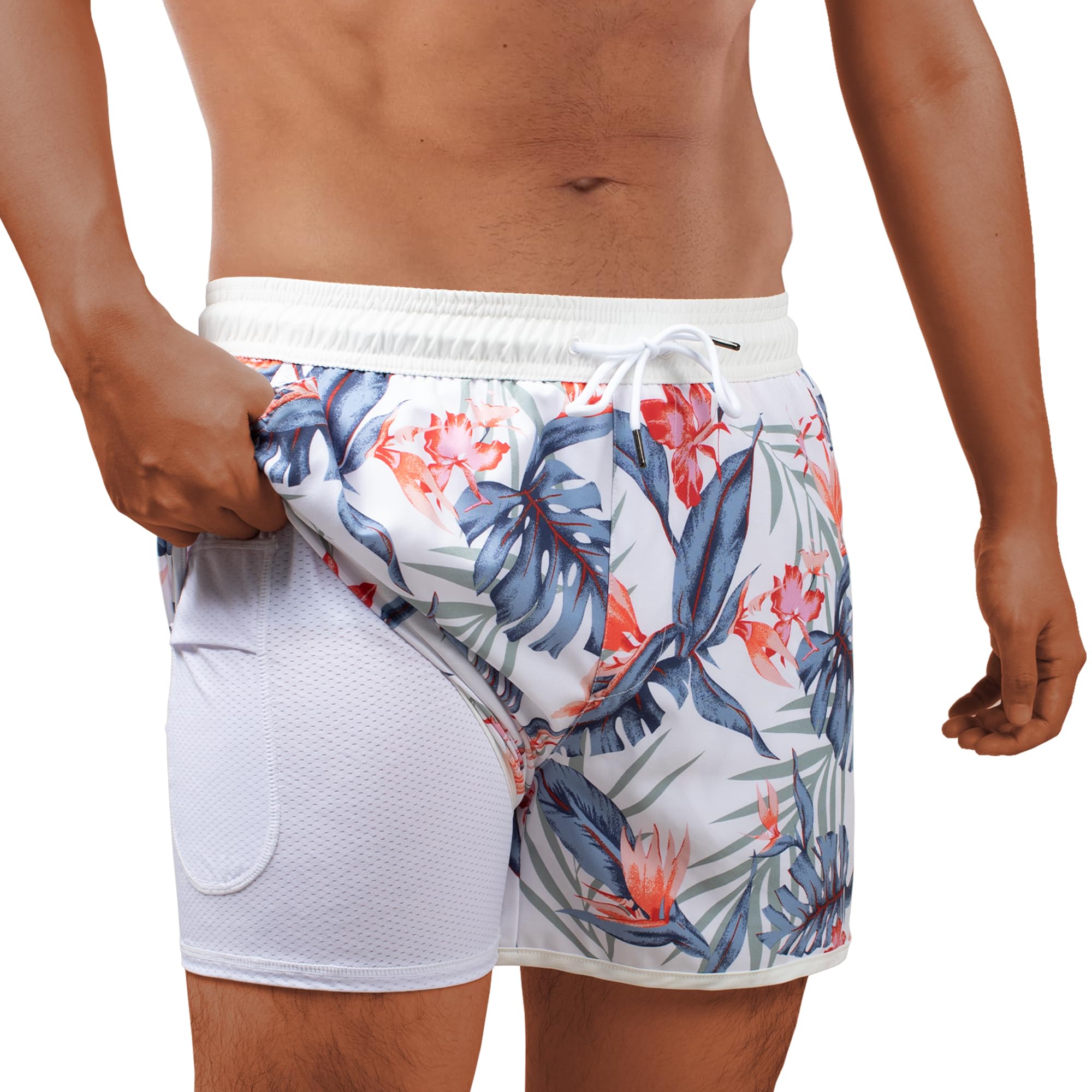 BRISIRA Mens Short Swim Trunks with Compression Liner Retro Vintage 8090s Bathing Suit Swim Board Shorts Swimwear Quick Dry
