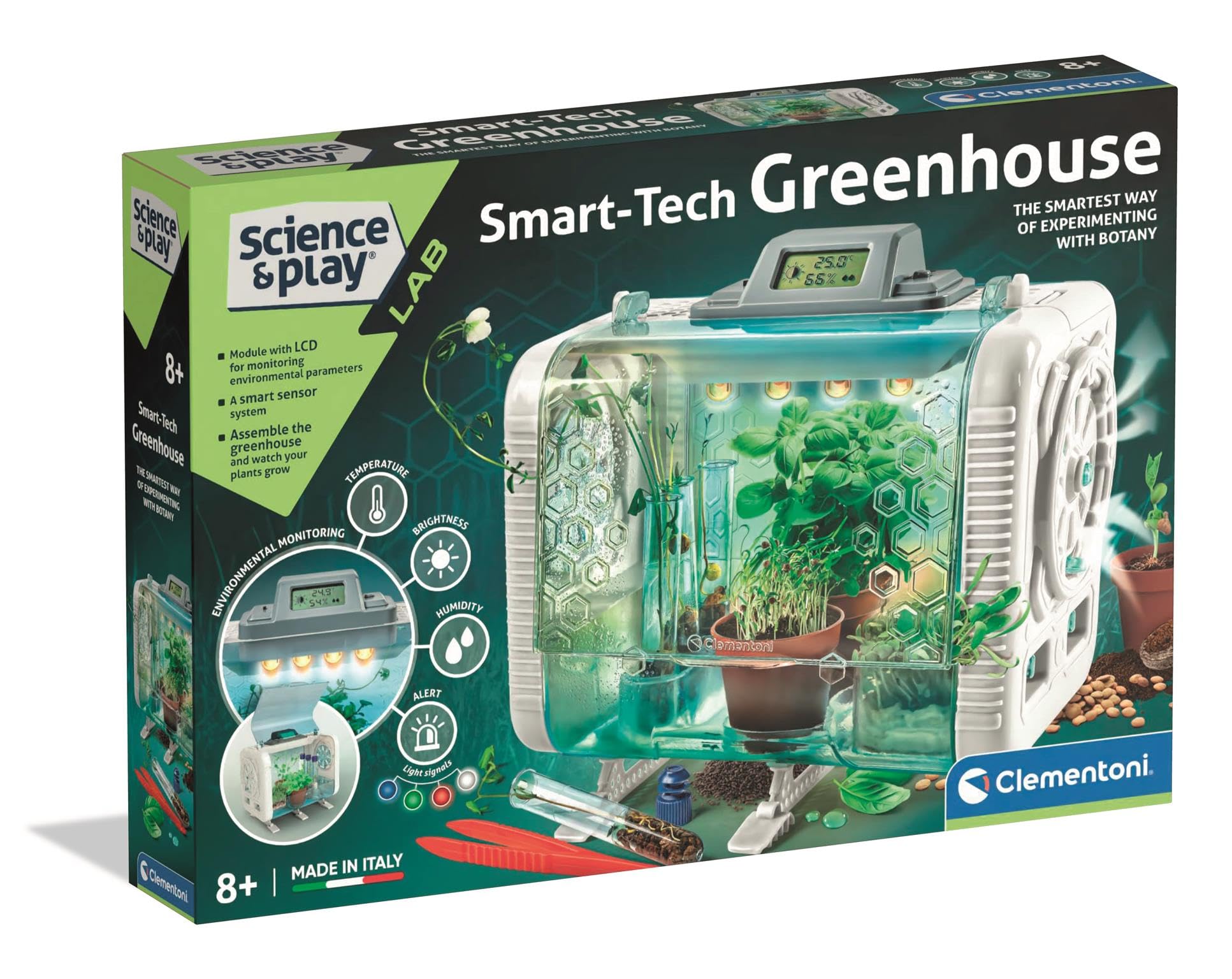 Clementoni Smart-Tech Greenhouse  Interactive STEM Plant Science Kit with Sensors, LCD Screen and Growth Modes for Kids 8+
