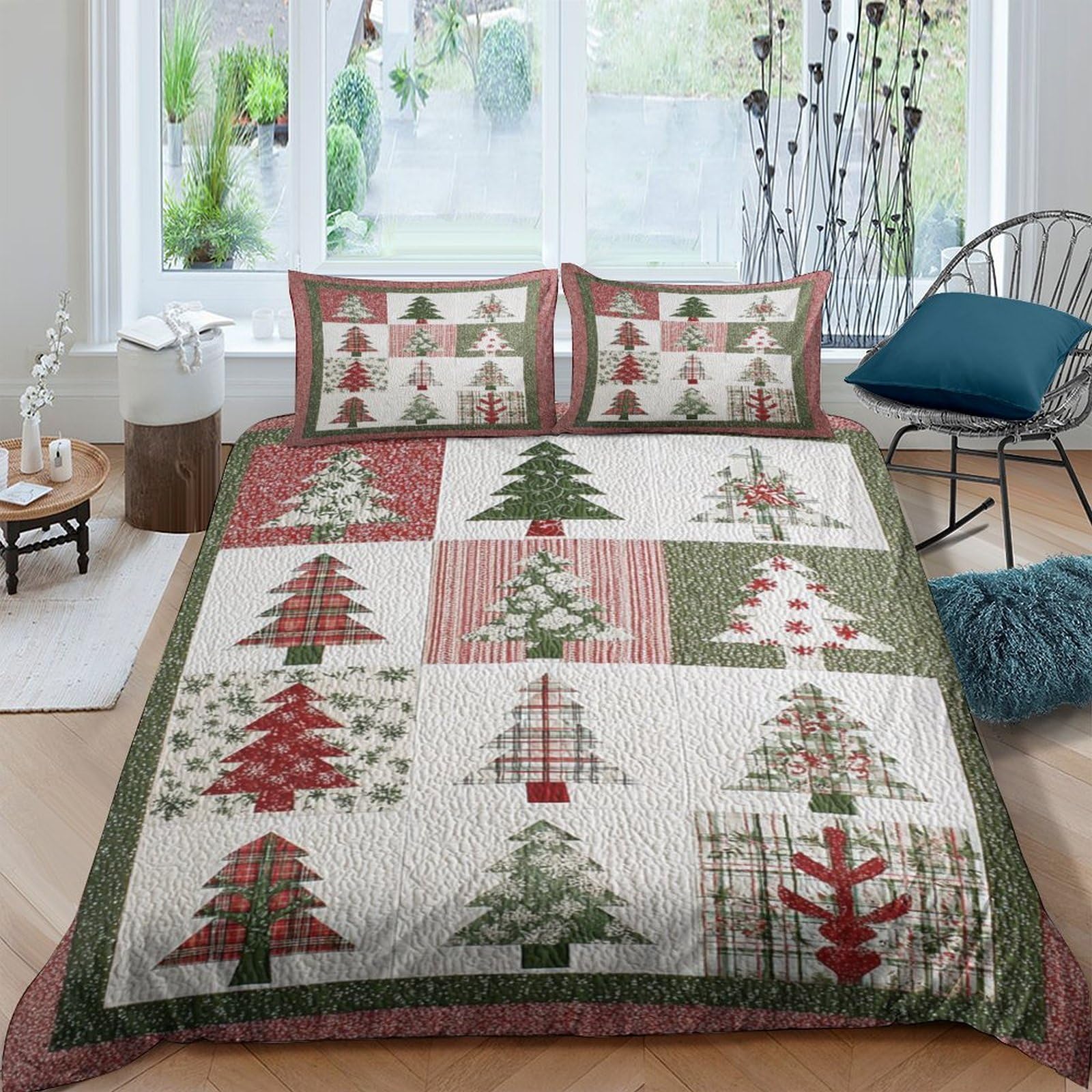 Unrxjzlvm Style-9 Christmas Tree Patchwork Duvet Cover Microfiber Student Bedding