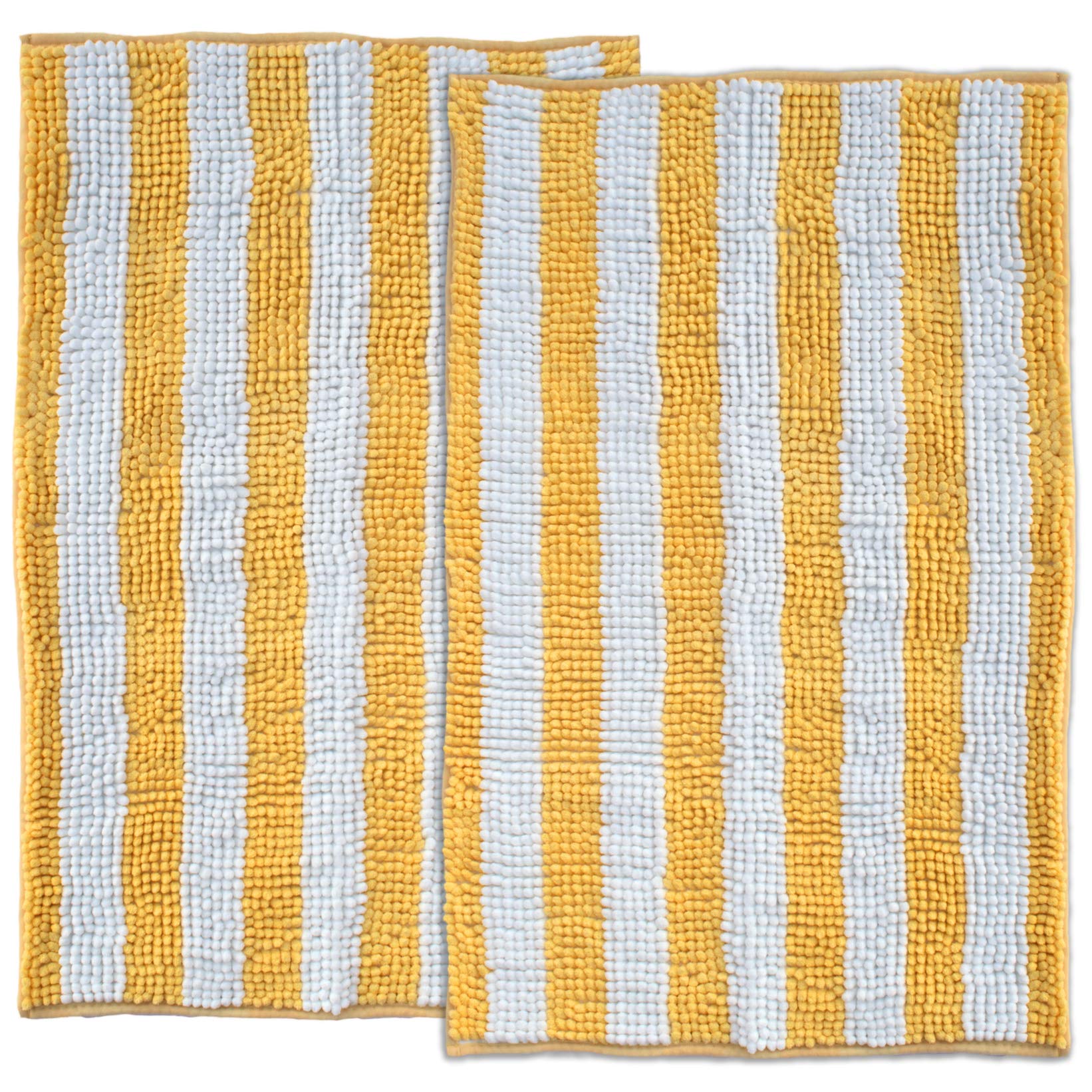 luxurux bathroom rug mat set–extra-soft plush bath mat shower bathroom rugs 16 x 24 inch set,1'' chenille microfiber material, super absorbent. (15 x 23'', striped yellow)