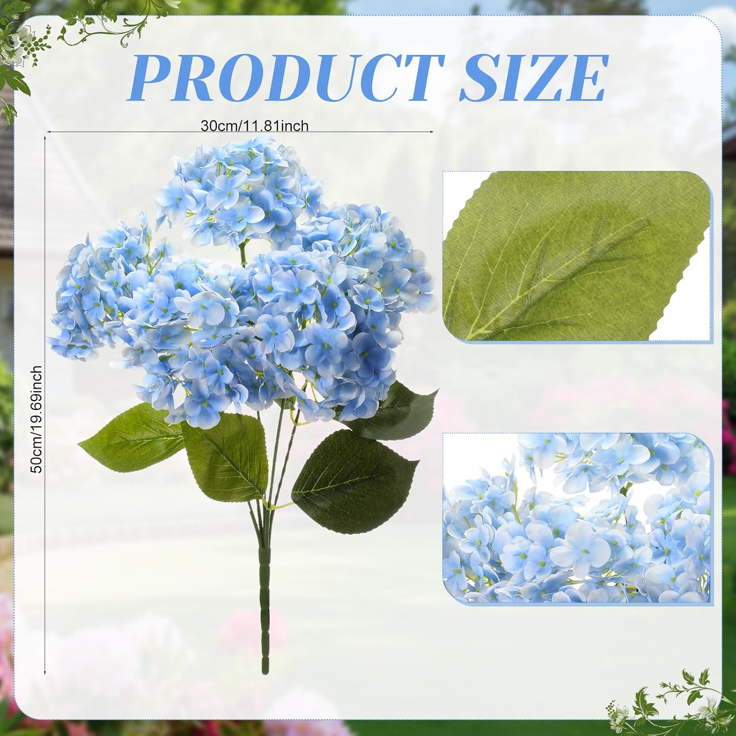 Hotop Hydrangea Artificial Flower Bush for Outdoor 19.6inch Large Silk Hydrangea 5 Heads Realistic UV Resistant Fake Flower for Porch Bouquet Window Box Wedding Indoor(2 Pcs,Blue)