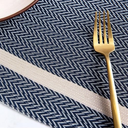 Miniatura 5 de Juego de 4 manteles individuales de lujo, manteles individuales duraderos de plástico lavables para decoración del hogar y comedor (azul oscuro)