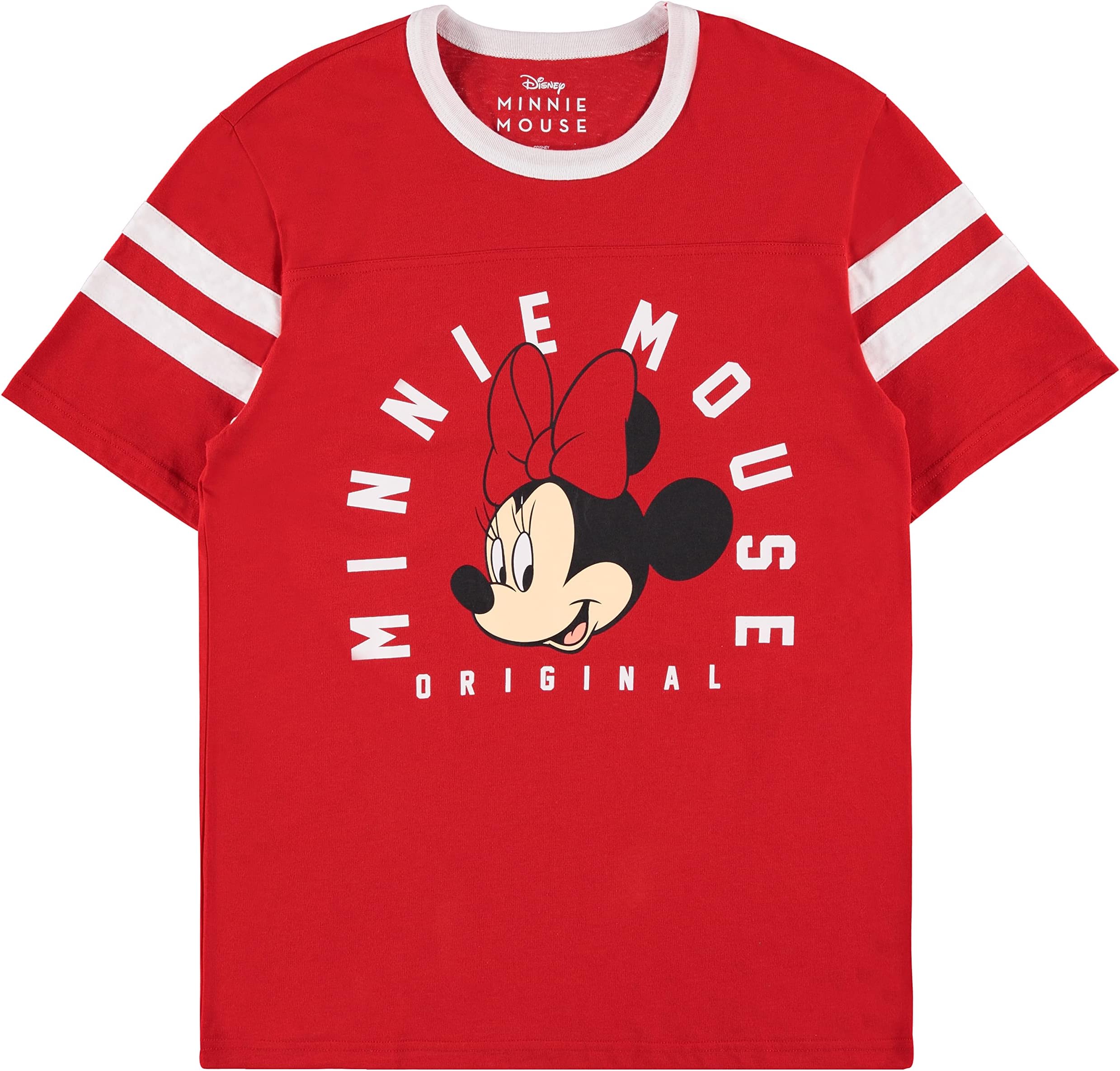 Disney Ladies Mickey & Minnie Mouse Shirt - Classic Mickey & Minnie Mouse Mickey & Minnie Varsity Stripe Sleeve Athletic Tee