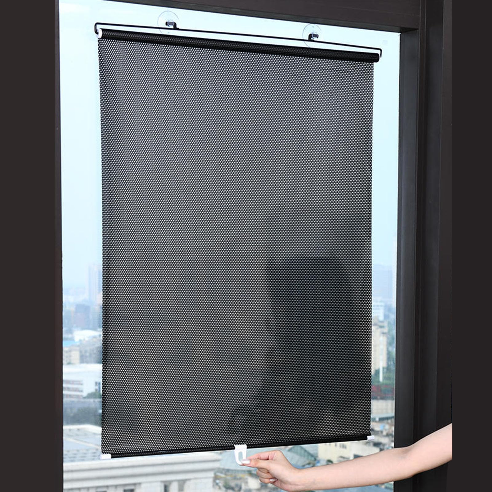 Suction Cup Roller Blinds, Blackout Curtains, Retractable Sunshade Roller Blinds for Windows, for Living Kitchen Office Car Window Free-Perforated Curtain