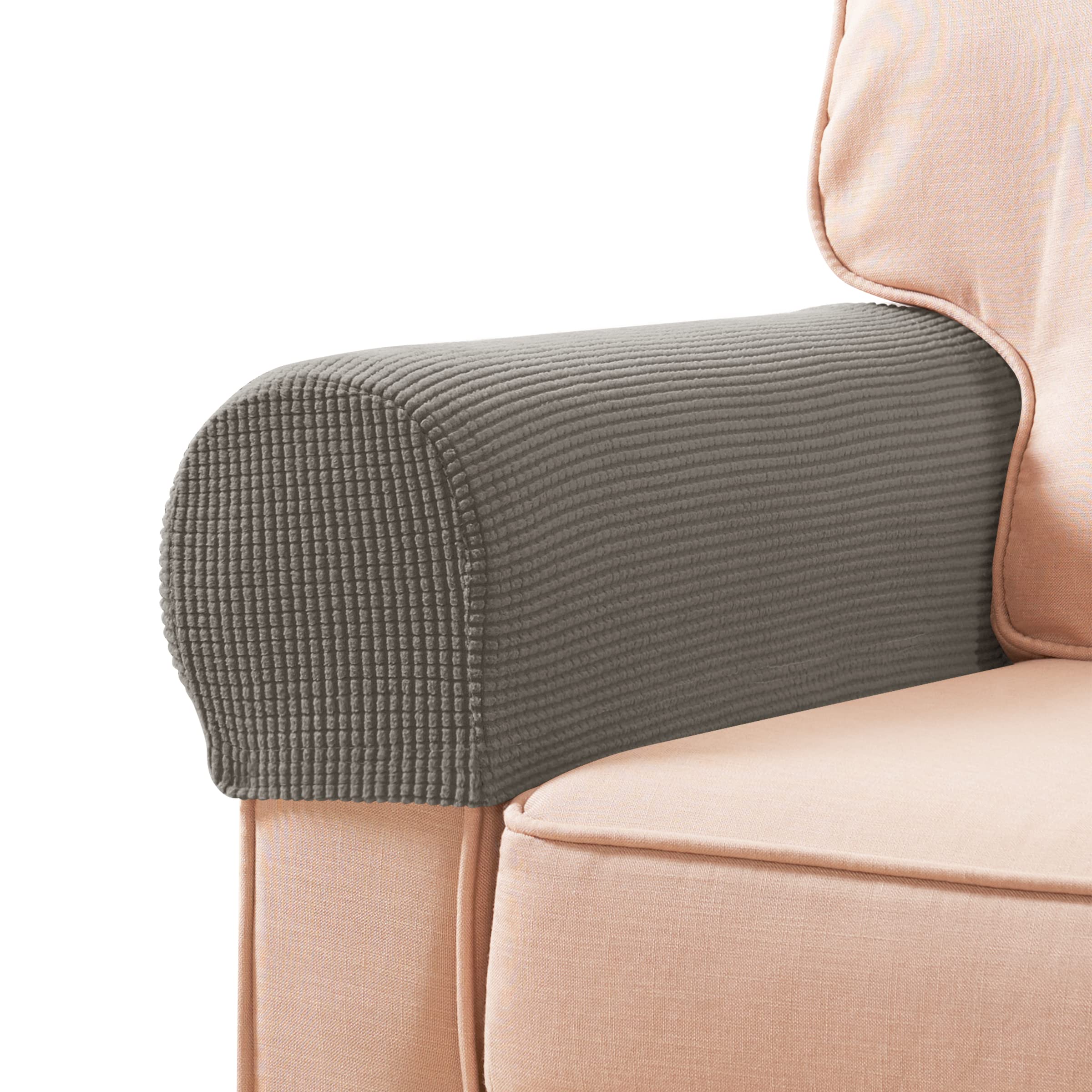 SUBRTEX Stretch Armrest Covers Spandex Arm Covers for Chairs Couch Sofa Armchair Slipcovers for Recliner Sofa with Twist Pins 2pcs (Taupe)