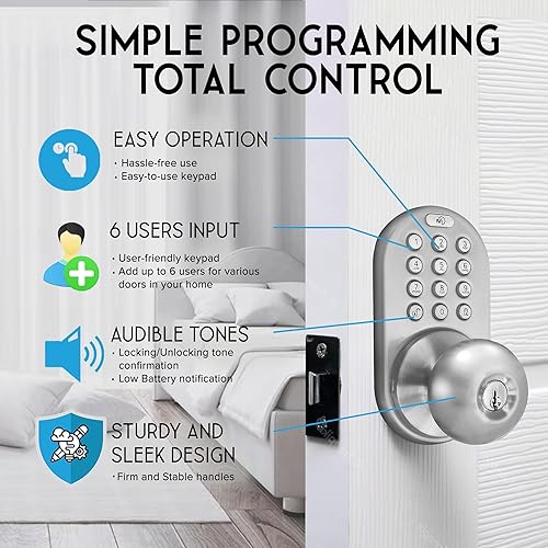 Miniatura 4 de Cerradura digital MiLocks TKK-02SN Tkk-Sn para puerta con teclado electrónico para puertas interiores de níquel satinado