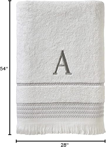 Miniatura 6 de SKL Home Toalla de baño casual con monograma, K, 28 x 54 pulgadas, color blanco