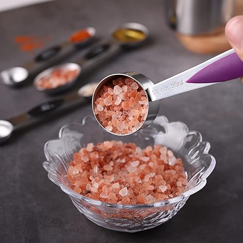 Miniatura 4 de Juego de tazas y cucharas medidoras de acero inoxidable, incluye 8 tazas medidoras apilables, 8 cucharas medidoras magnéticas de doble cara con 1