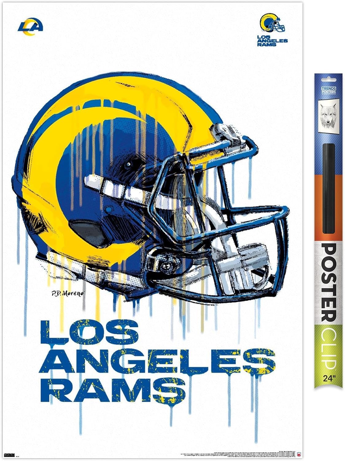 Trends International NFL Los Angeles Rams - Drip Helmet 20 Wall Poster, 22.375" x 34", Premium Poster & Clip Bundle