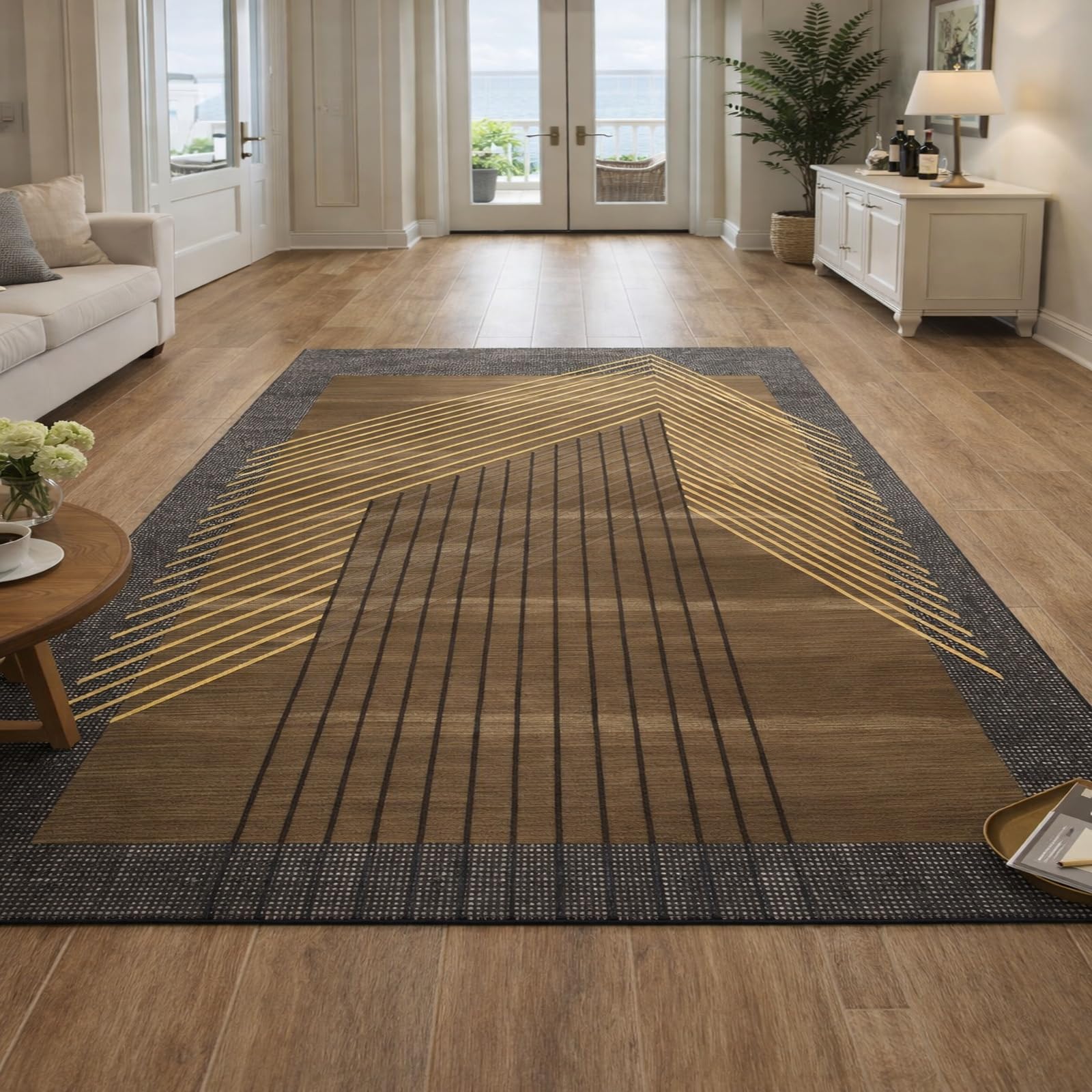 Tapis cuisine lavable et antidérapant marron pour salle à manger
