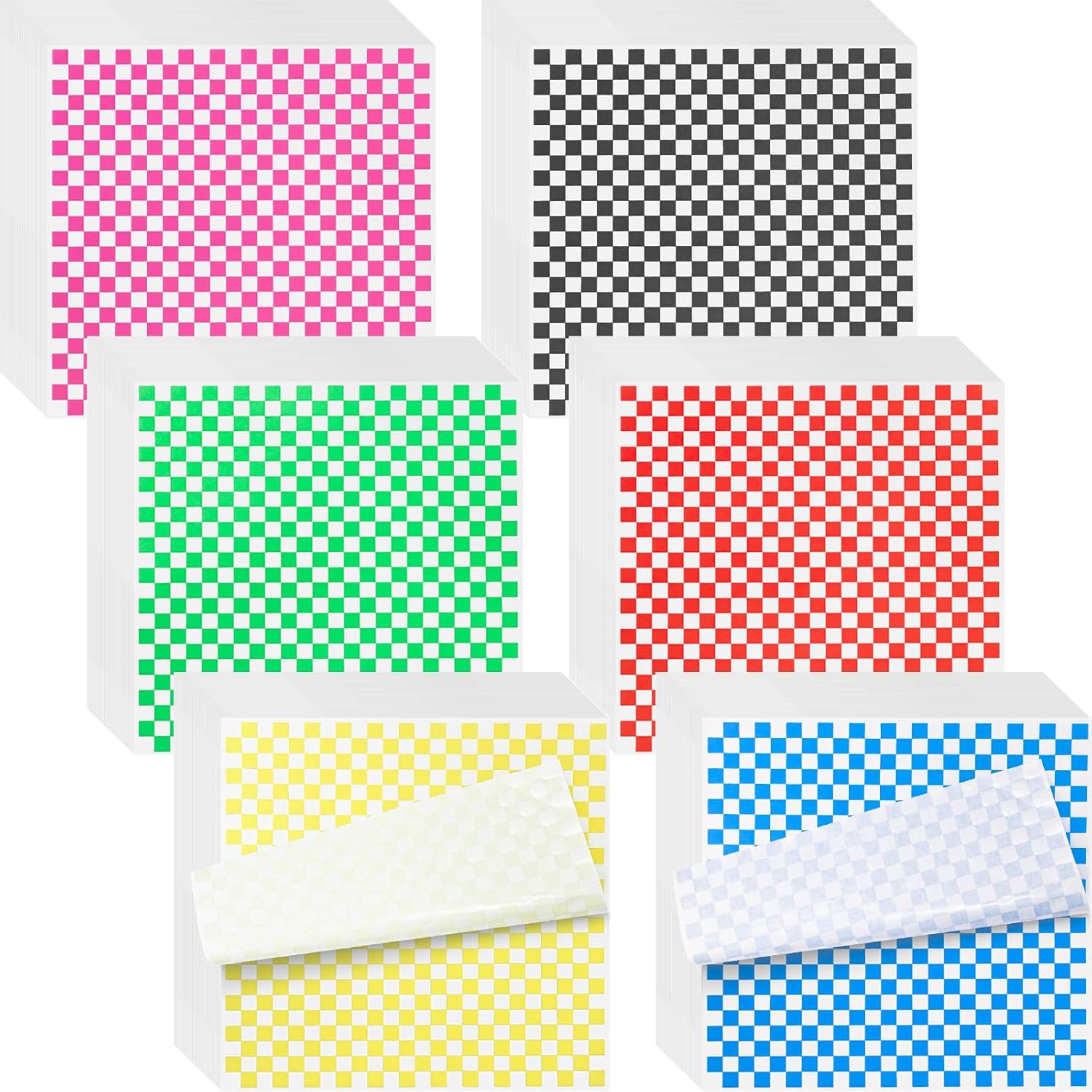 960 Pieces Deli Wax Paper Sheets 12 x 12 inches Checkered Sandwich Wrapping Paper Food Basket Liners for Food Serving, Party, Festival and Outdoors, 6 Colors
