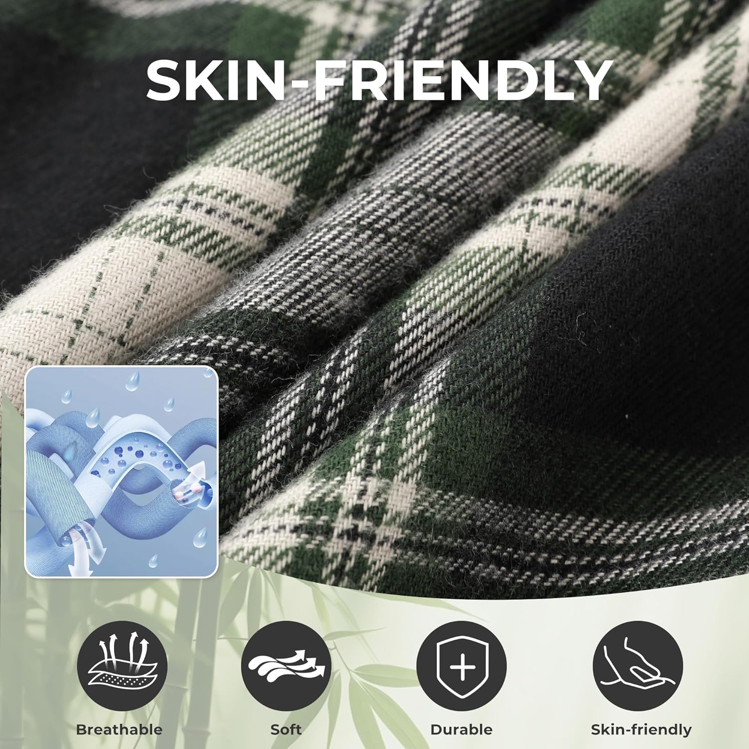 BAMBOO COOL Men's Pajama Bottoms Plaid Pajamas Pants for Men Soft Long Lounge Woven Pj Sleep Pant with Pockets - Image 2