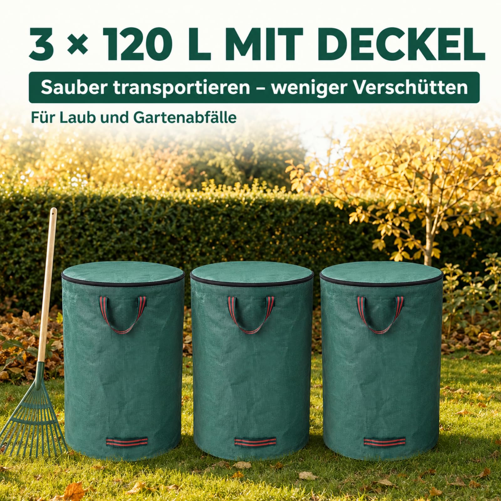Gartenabfallsack 3 Stück robust und reißfest selbststehend