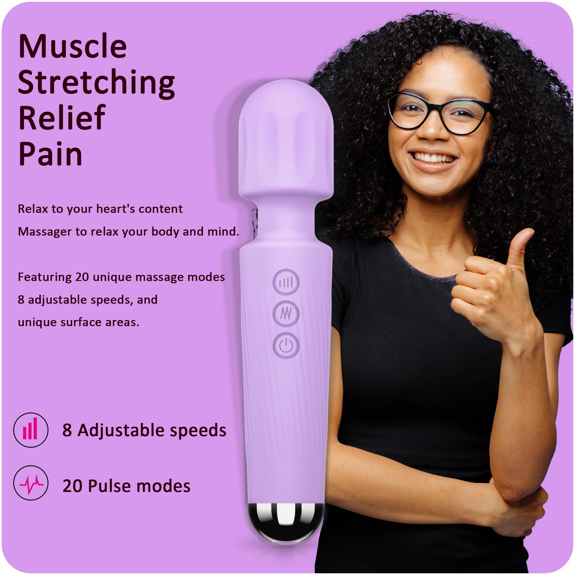 Vibrator Wand,Adult Sex Toy Wand, G Spot Dildo, Clit Vibrator, Sex Vibrators,Clitoris Stimulation,with 8 Speeds & 20 Patterns,Fully Waterproof,Vibrating Wand for her Pleasure (Rose Red): Large Light purple