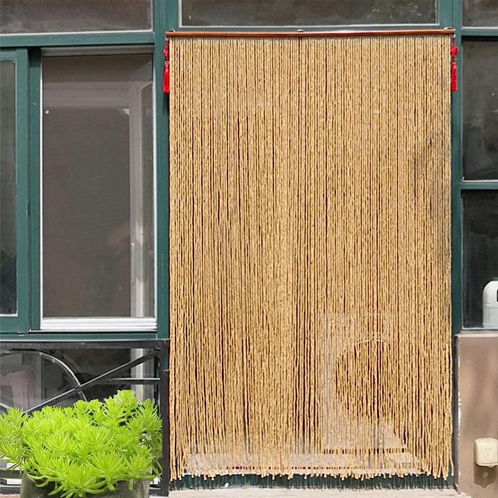 Amazon｜天然玉のれん 木製 レトロ 竹ビーズカーテン 手作りインテリア