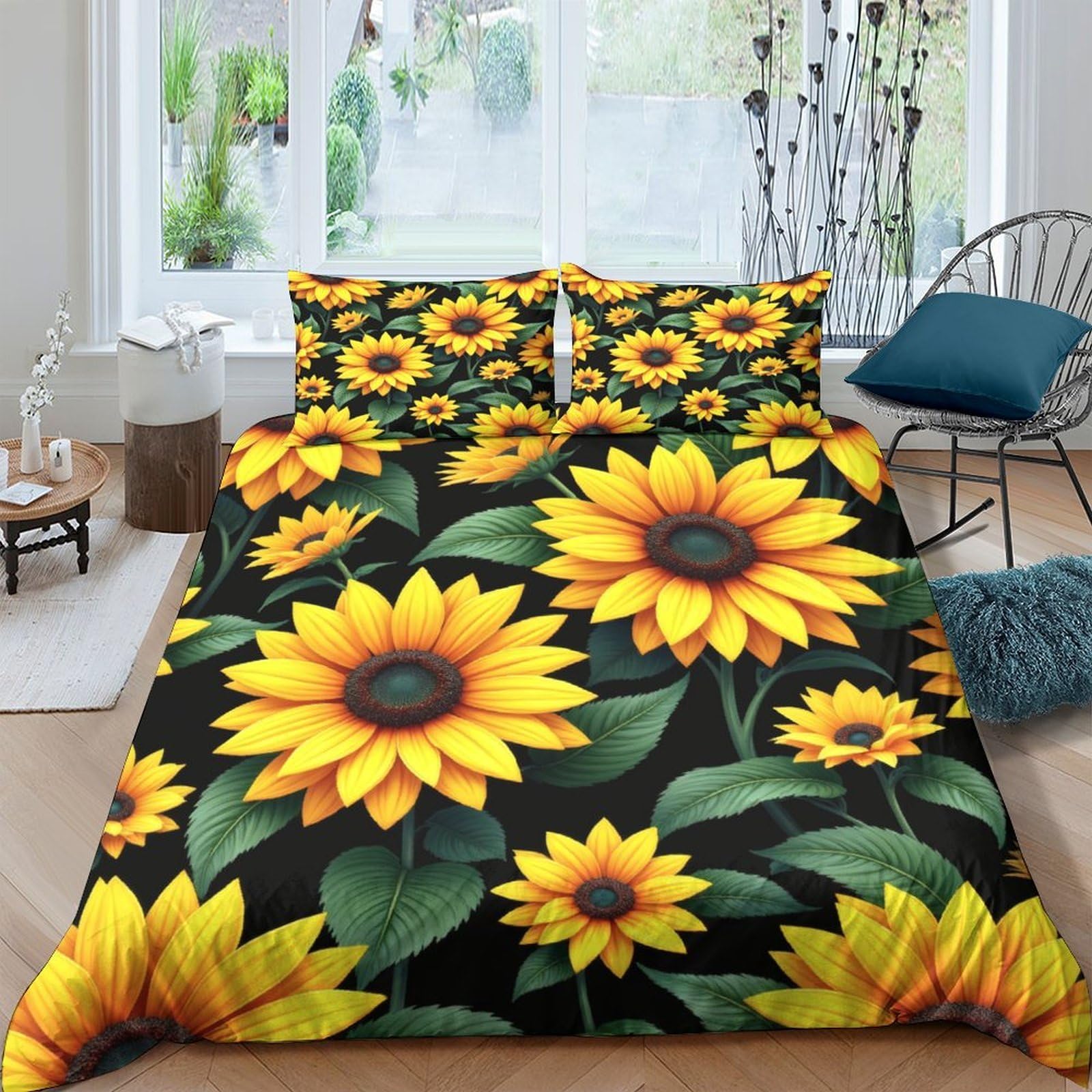Ctjqhvkz Style-7 3D Printed Sunflower Floral Fitted Sheet Microfiber Soft Yellow Black Mattress Cover For Bedroom Dorm Easy Care Decor Single（135X200cm）