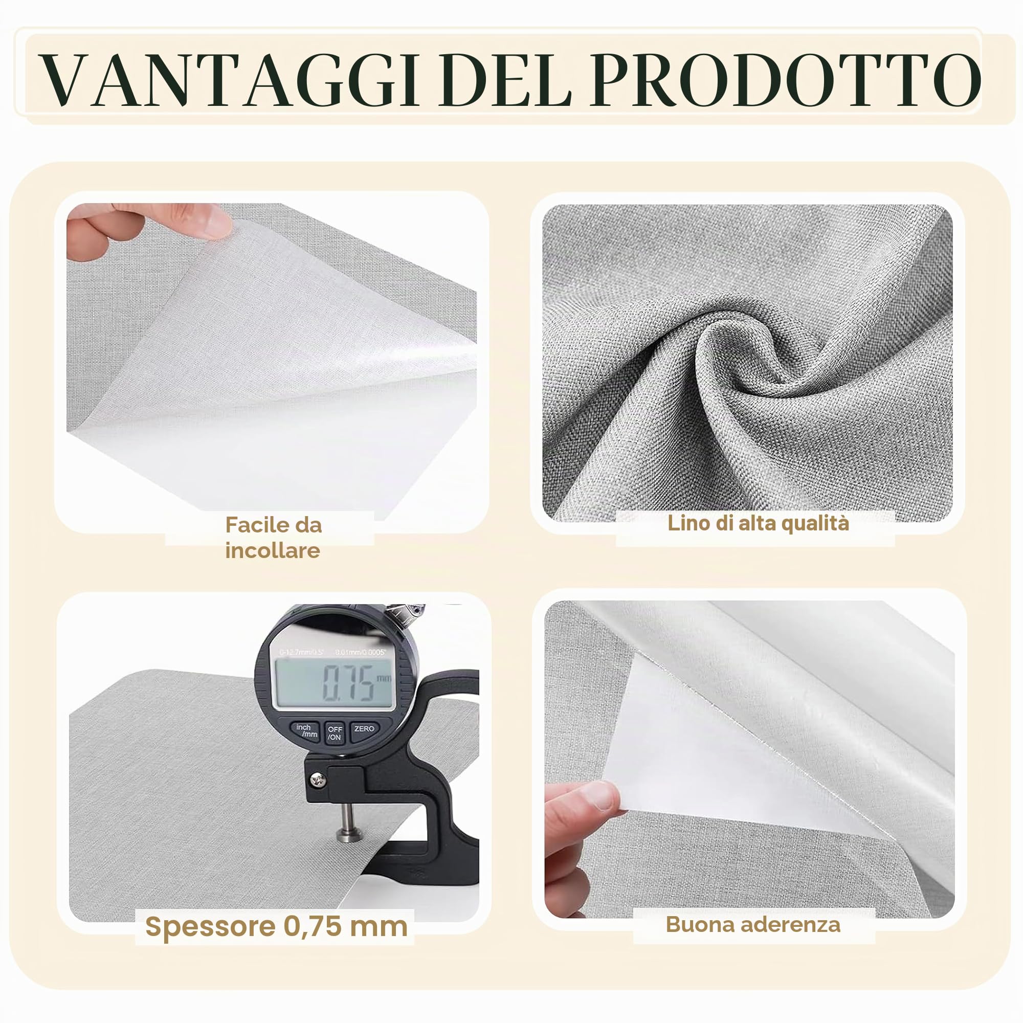Toppe in Tessuto di Lino Autoadesive (200 * 40cm-Grigio Chiaro)