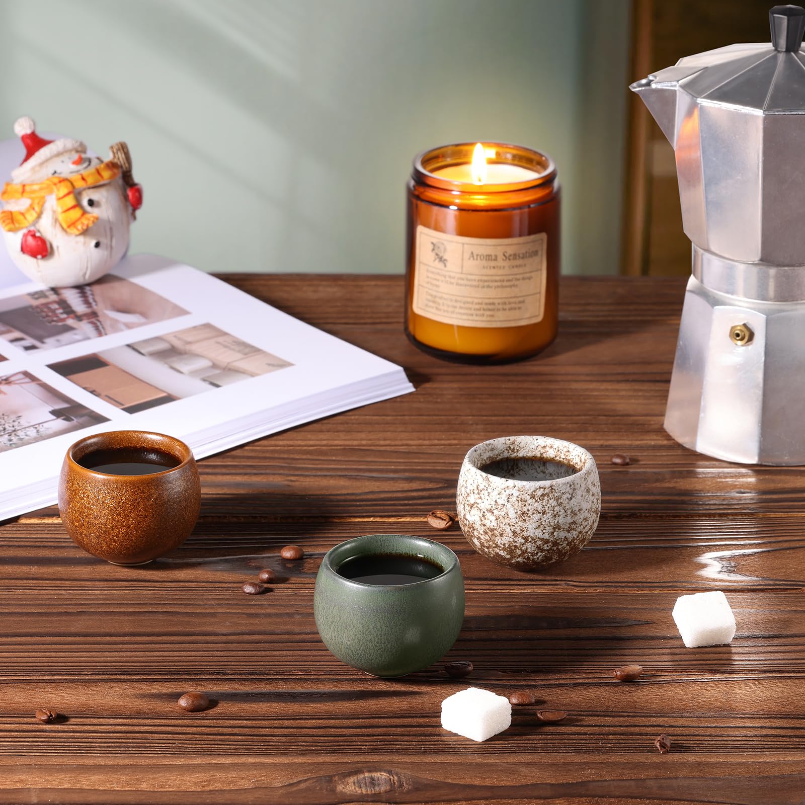 ecooe Juego de tazas de café de cerámica de pared gruesa de 50 ml, juego de tazas de café de porcelana hechas a mano, juego de tazas de té de cerámica, regalos para mujeres, hombres, mejores amigas