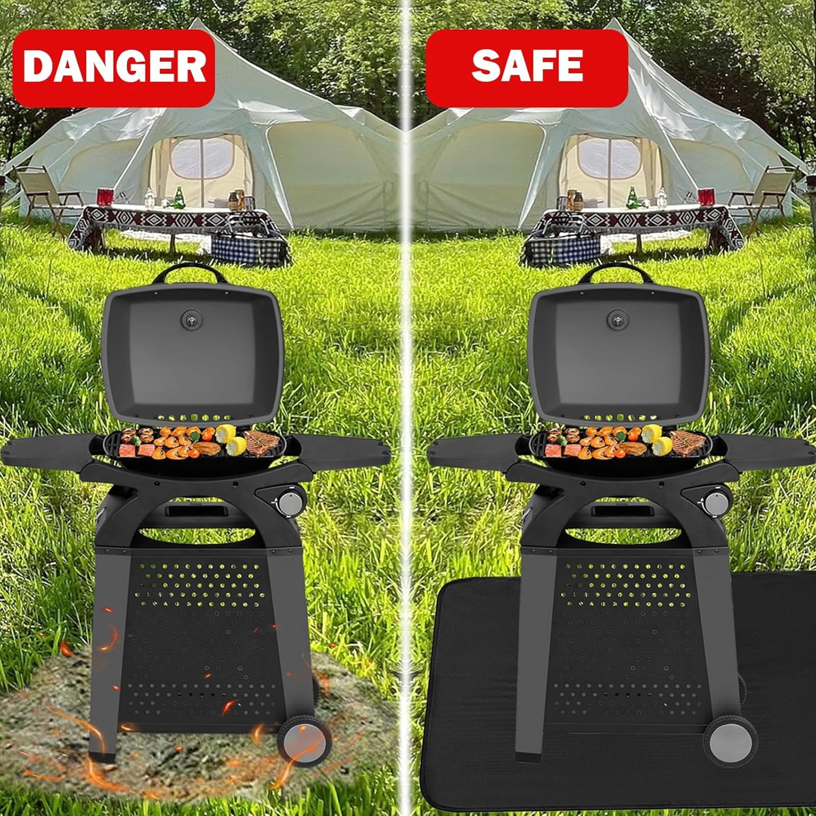 Tapis de cheminée ignifuge - 100 x 180 cm - Protection du sol pour poêle à bois - Ignifuge - 1800 °F - Tapis de barbecue pour barbecue à gaz - Barbecue au charbon de bois