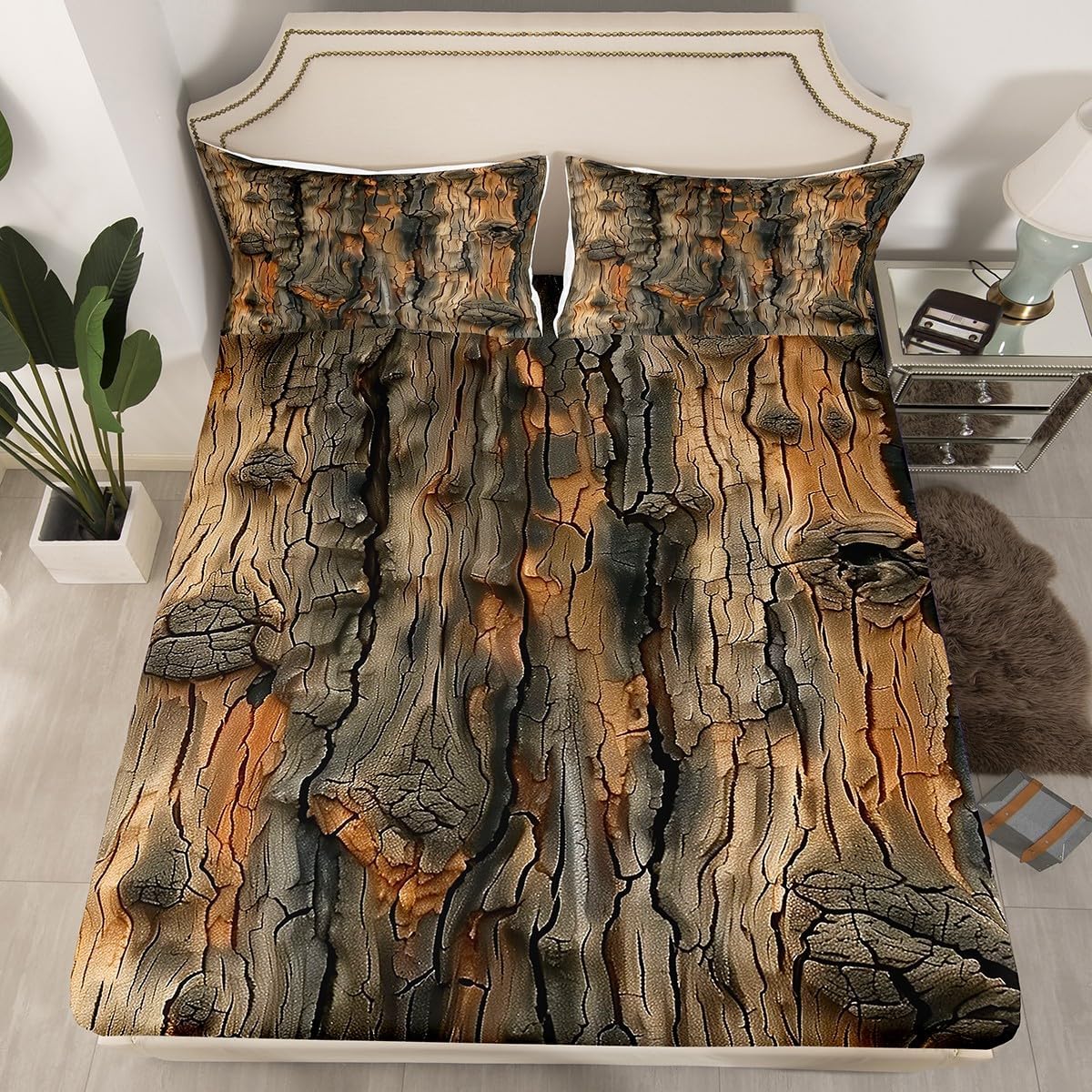Erosebridal Vintage Bark Bed Sheets Full Size,Abstract Texture Fitted Sheet,Chic Botanical Bedding Set,Rustic Farmhouse Country Decor Sheets