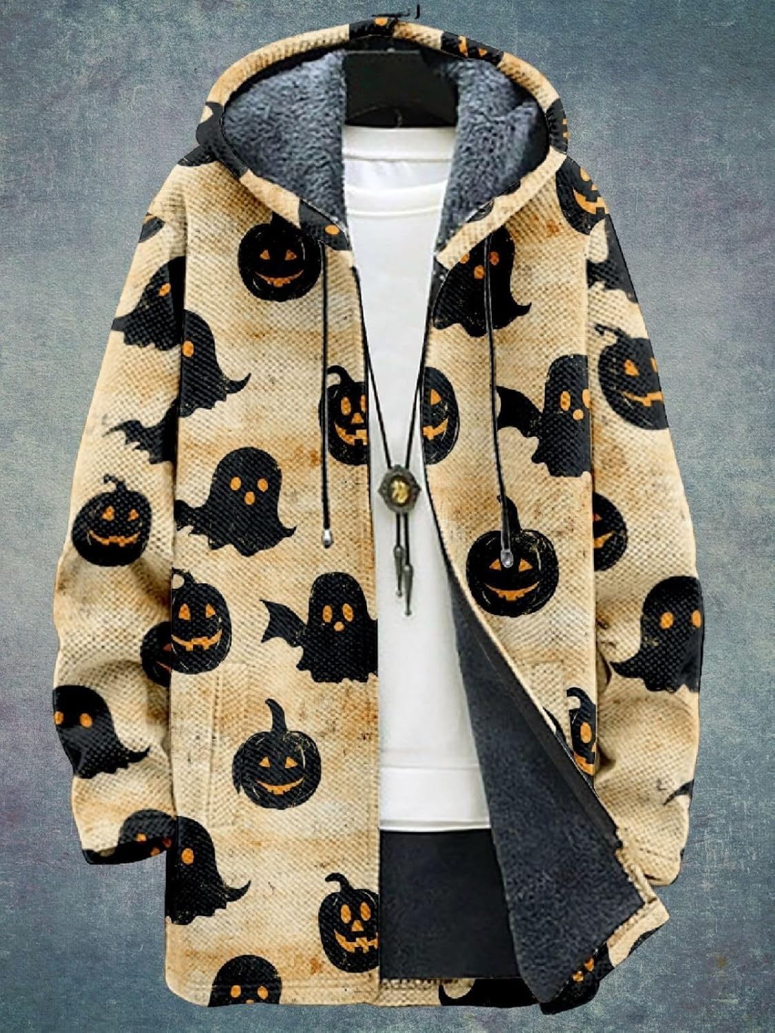 2025 Men's Ethnic Pattern Hooded Jacket Long Cardigan Hoodies Full Zip Vintage Knitted Zipper Coat with Pocket - Image 5