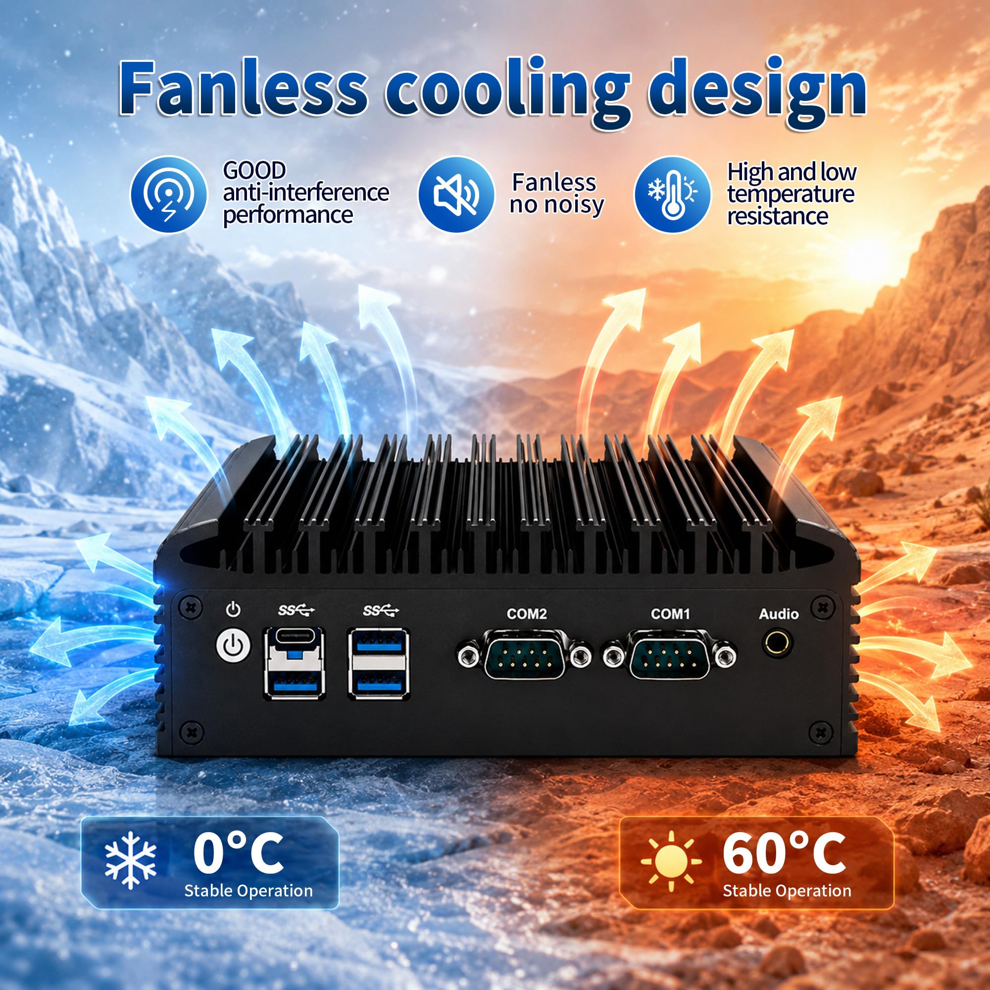 CWWK Mini PC Fanless Industrial N100, Dual 2.5 GbE i226-V, 2X RS232/RS485 COM, Micro Embedded Mini Computer Box, 8GB RAM 256GB M.2 NVMe SSD, Support SIM, E-Key, 2HD, DP, USB-C
