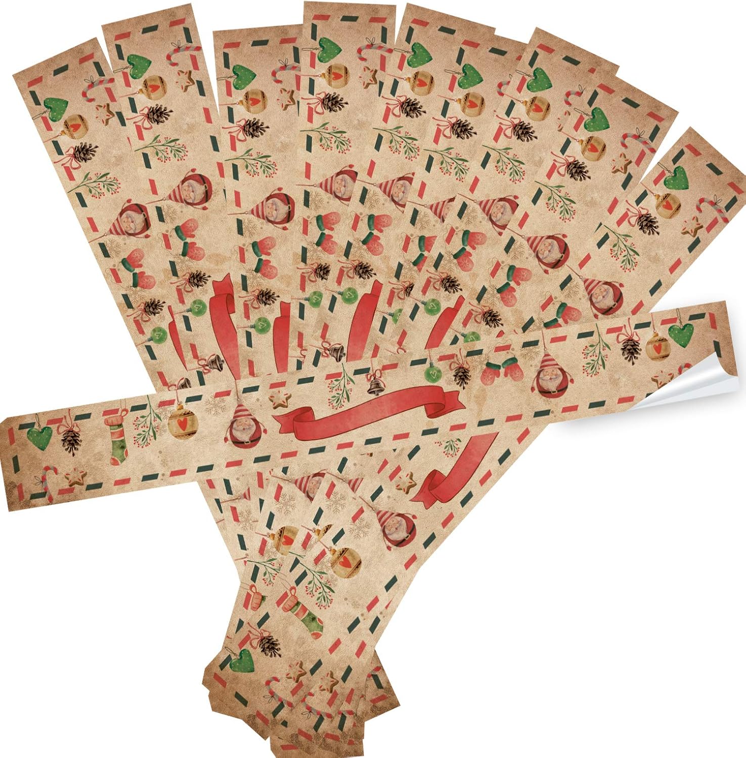25 Christmas Stickers XXL 5 x 42 cm Red Natural Green Extra Large Stickers for Packaging and Packages High Quality Made in Germany Logbuch-Verlag
