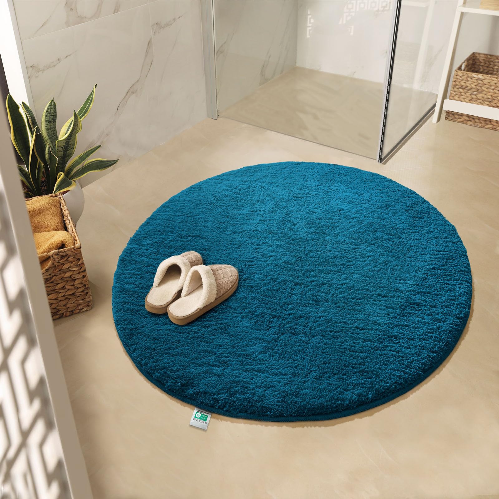 KARAT Sky Round Bath Mat, Fluffy, Non-Slip, Machine Washable, Oeko-Tex Certified (Turquoise, 95 cm)
