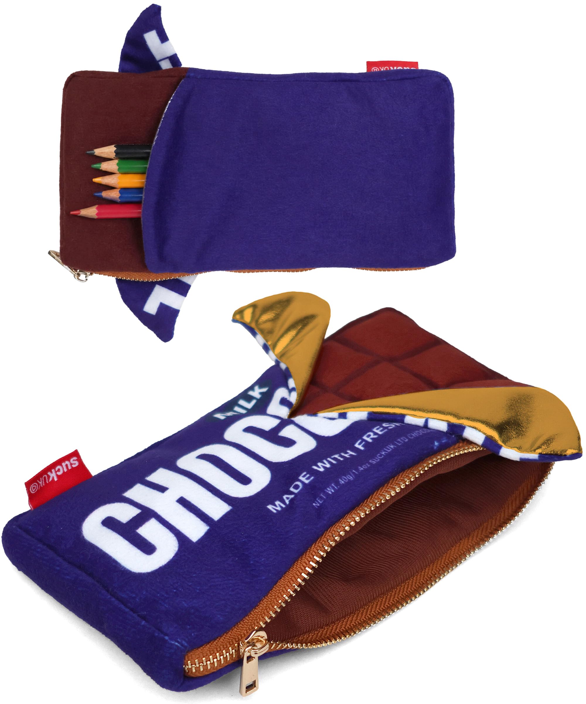 Suck UK Plush Chocolate Zip Pouch | Pencil Case | Makeup Bag | Back to School Supplies | Stationery Pouch Cosmetic Organizer | Gold Zipper | Cute Accessories | Novelty Gifts for Chocolate Lovers