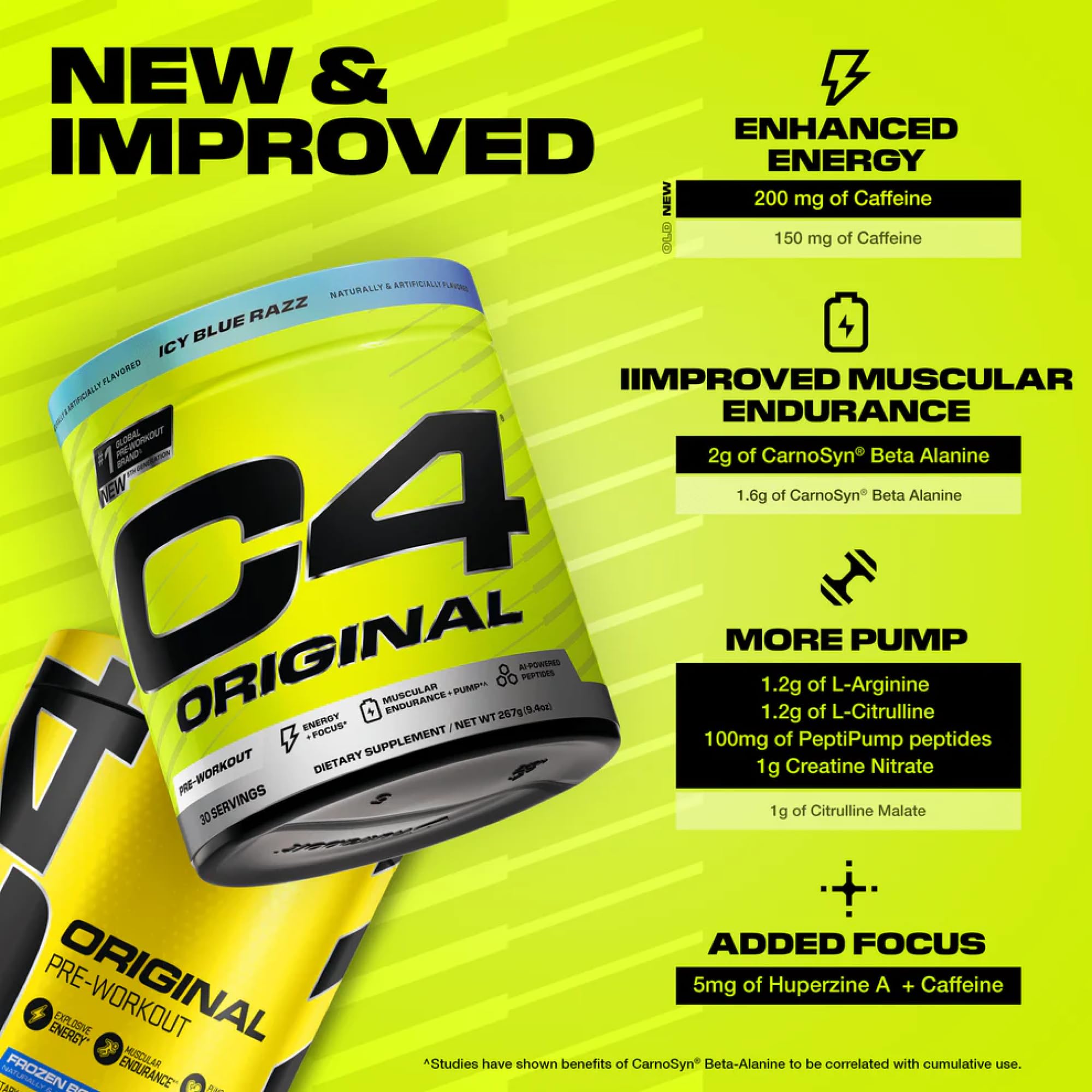 C4 Original Pre Workout with 200mg Caffeine, Icy Blue Razz, 30 Servings — Amazon image 7