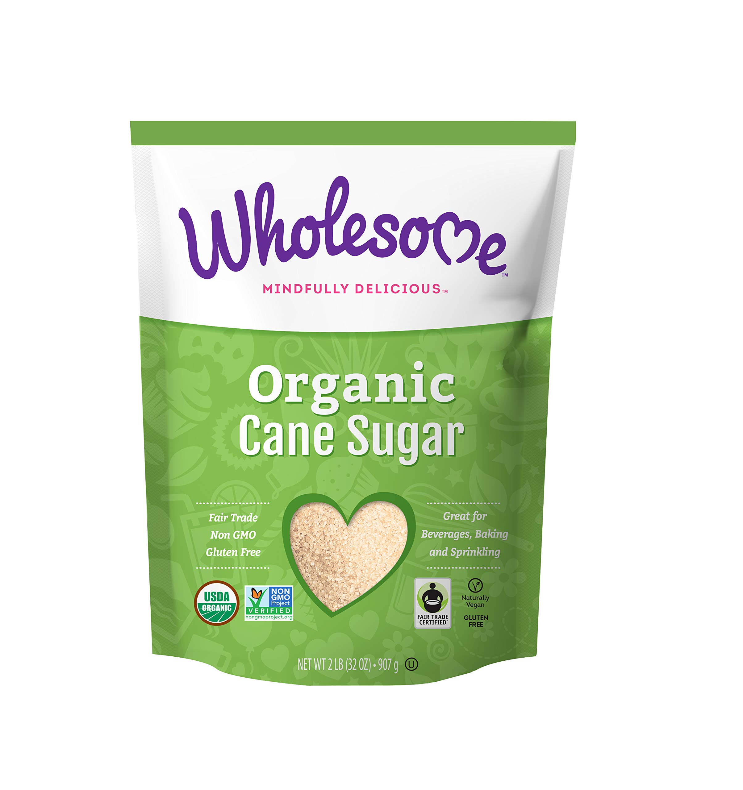 Wholesome Sweeteners Organic Cane Sugar, Fair Trade, Non GMO & Gluten Free, 2 lb, Pack of 12