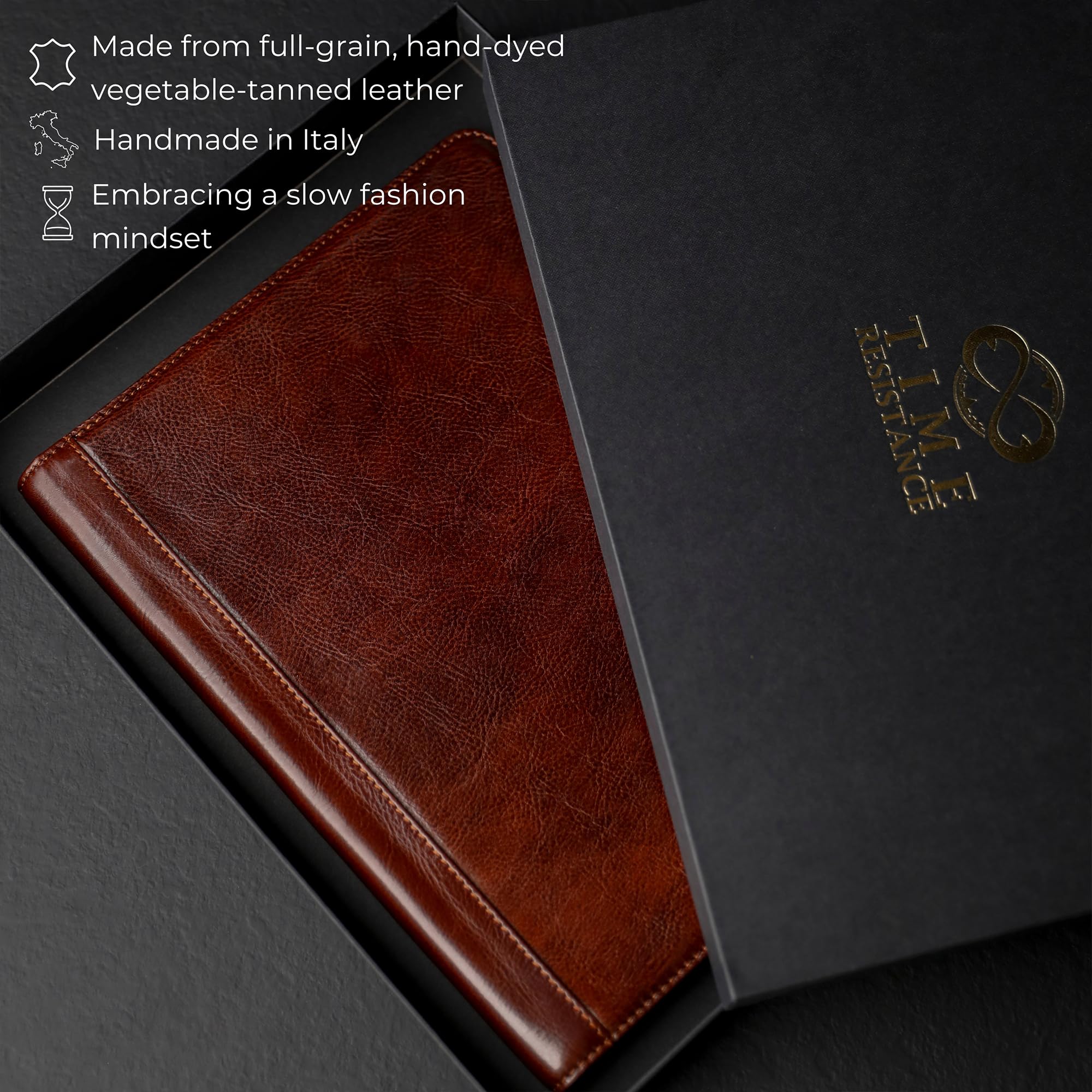 Time Resistance Lederportfolio – Dokumententasche aus Leder in Tablet-Größe – Kleine Aktentasche Made in Italy