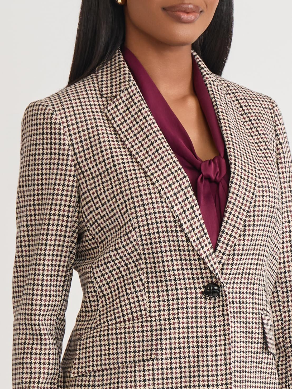 Kasper Womens Houndstooth One-Button Blazer - Image 5