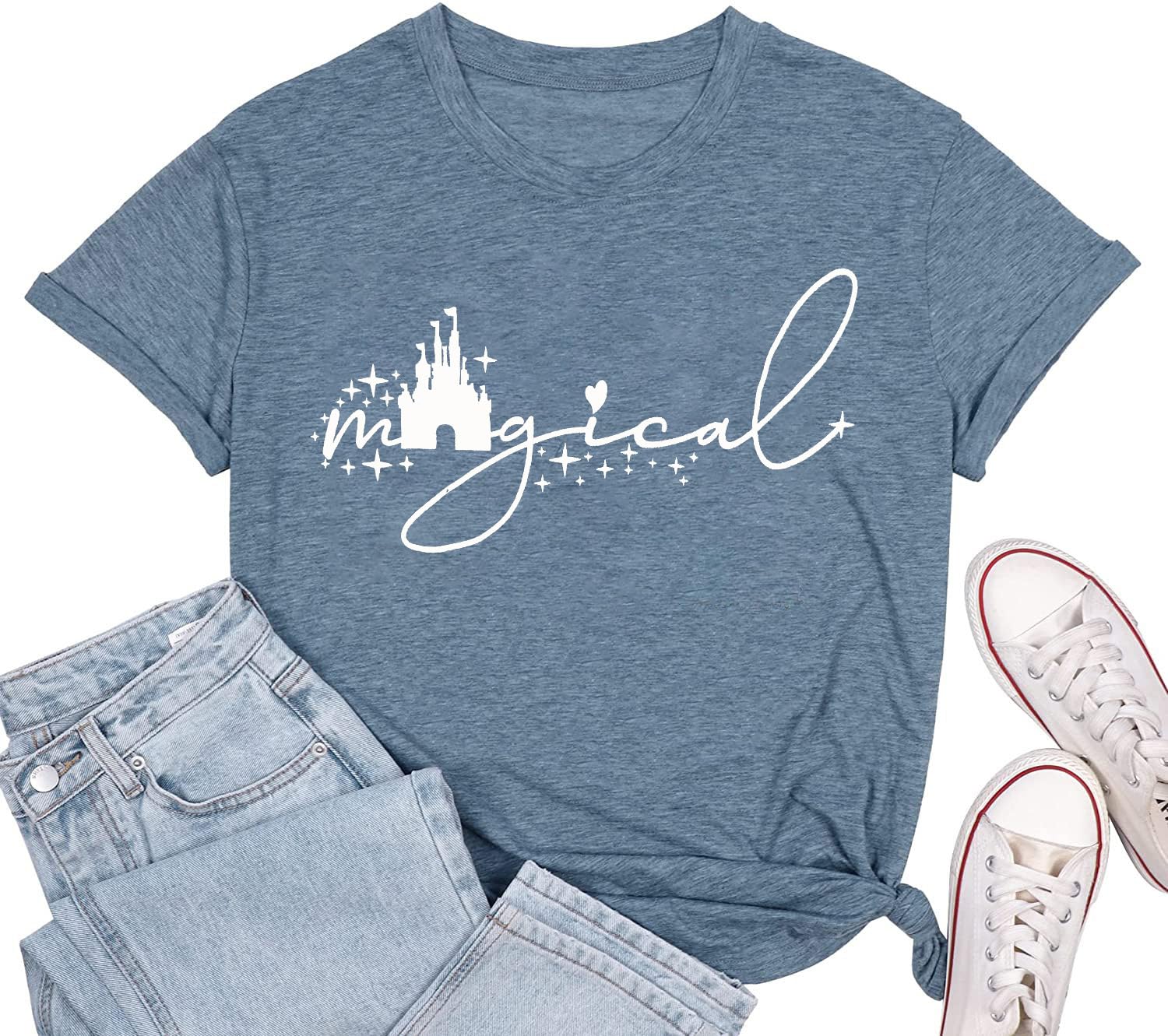 Magical Shirt for Women Magic Kingdom Tshirt Cute Castle Graphic Tees Family Vacation Shirts Short Sleeve Casual Tops