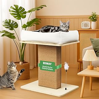 XXL Premium Kratzbaum mit Katzenbett | EXTRA-Breite Kratzsäule aus Birkenholz | 25kg Belastbar & Dickes Sisal & Bio-Leinenkissen | Einfache Montage Katzenmöbel product image