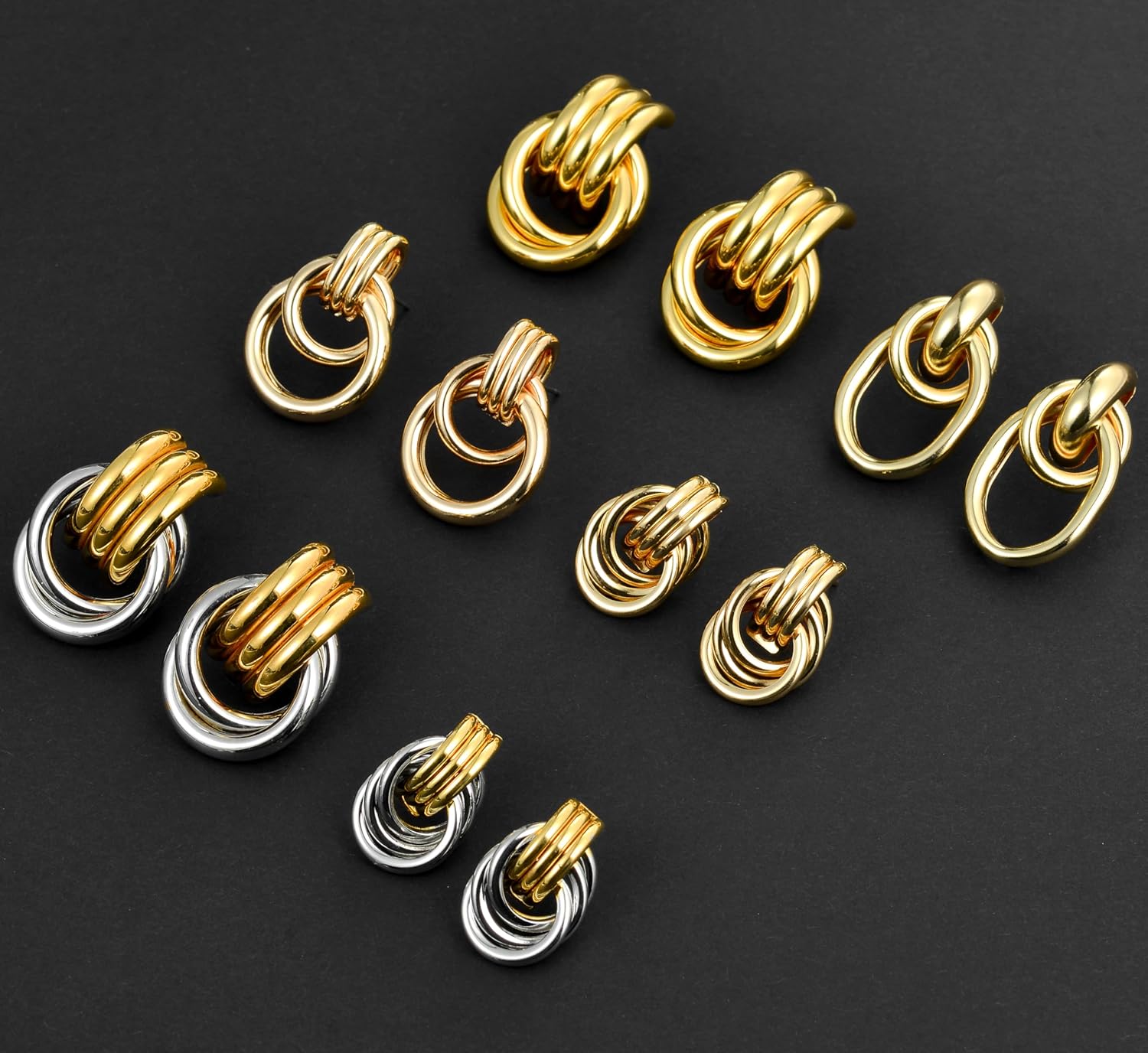 Fxiqini Gold Knot Earrings Geometric Drop Dangle Earrings Chunky Statement Earrings for Women Jewelry Gifts Gold Silver Tone - Image 6