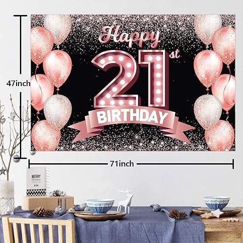 Vista 2 de Happy 21st Birthday Rose Gold Banner Backdrop Cheers to 21 Years Old Confetti Balloons Theme Decor Decorations for Women 21 Years Old Pink Birthday