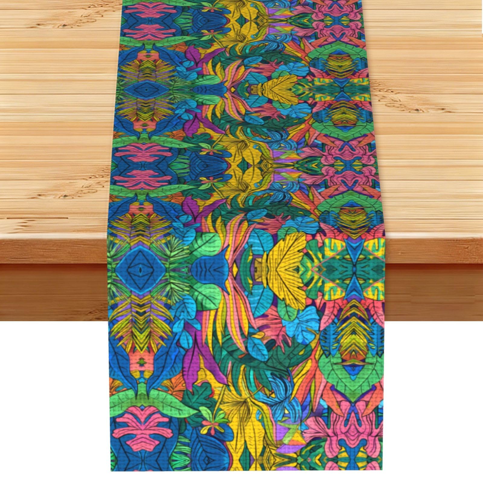 Bold Pink Blue Jungle Printed Table Runner 13 x 72, Wrinkle Resistant Decor for Dining Table Coffee Table Fireplace