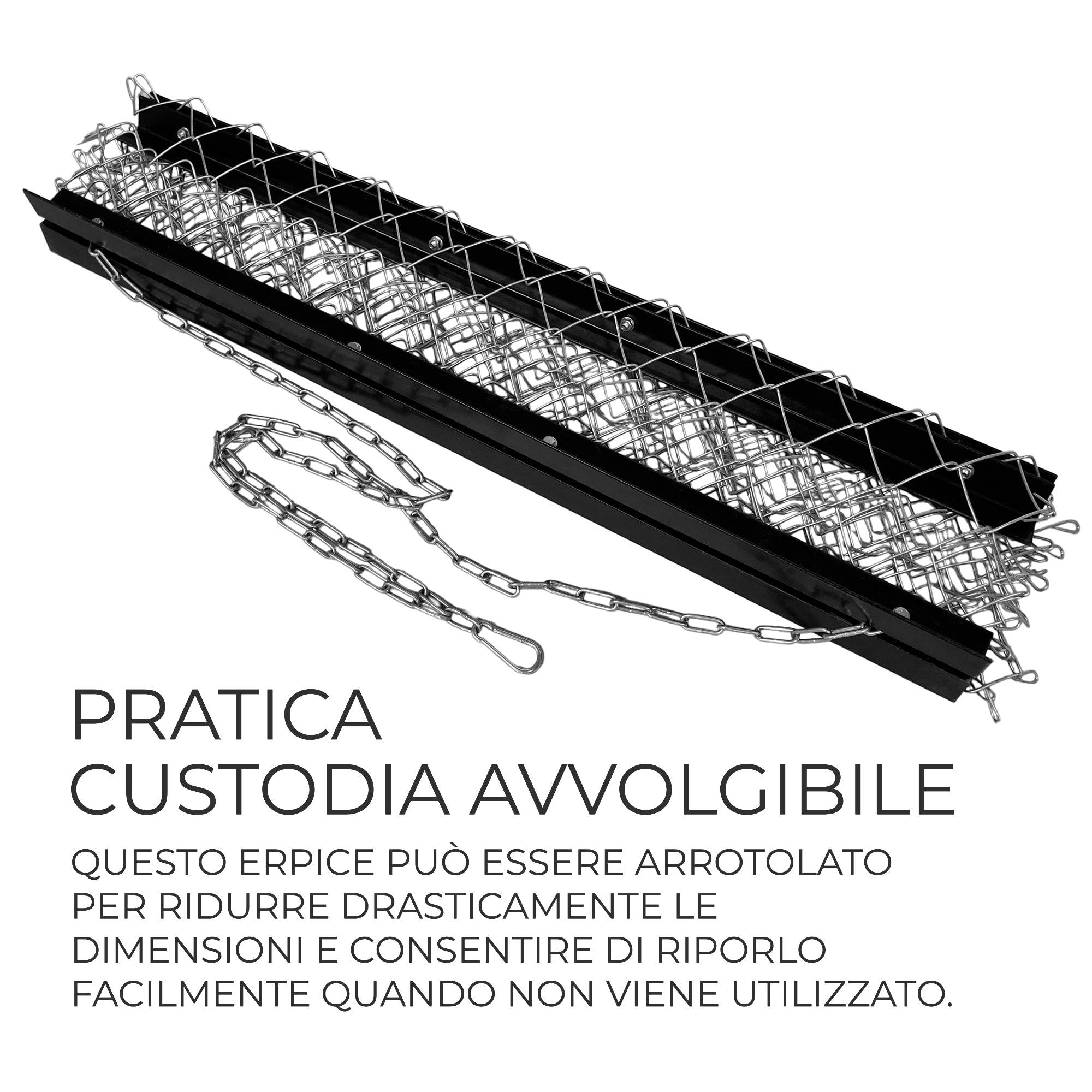 Monster Shop Aratro a traino 120cm di larghezza x 150cm di lunghezza Erpice 2,4 m Catena con ganci rapidi per trattori ATV Rastrello livellamento acciaio 3mm spessore regolabile Agricoltura Campi