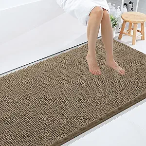 Smiry Luxury Chenille Bathroom Rugs 59x35, Extra Soft and Absorbent Shaggy Bath Mat, Machine Washable, Non-Slip Plush Carpet Runner for Tub, Shower, and Floor, Home Decor Accessories, Camel